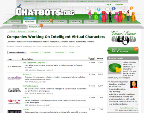 Chatbots.org 2.8 with Companies tab